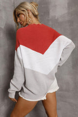 Color Block Round Neck Rib-Knit Sweater - Trendsi