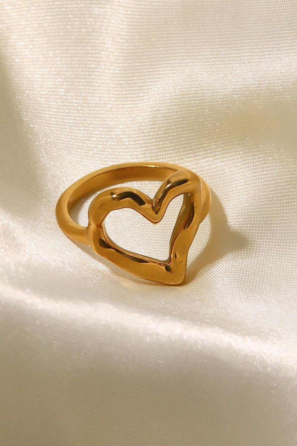 18K Gold Plated Heart-Shaped Ring - Trendsi