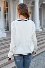 Buttoned V-Neck Long Sleeve Cardigan - Trendsi