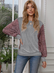 Leopard Print Round Neck Dolman Sleeve Blouse - Trendsi