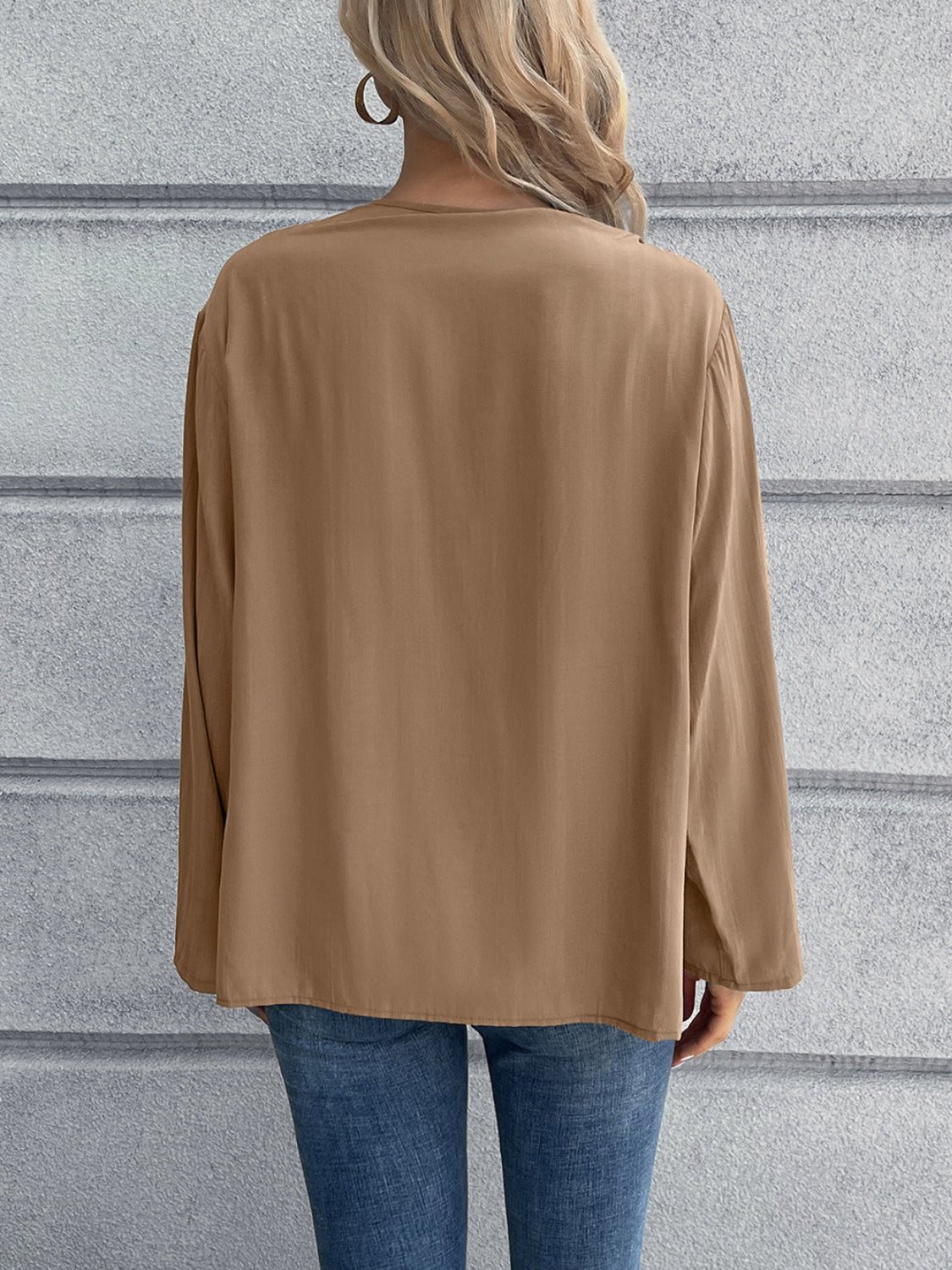 Half Button Long Sleeve Blouse - Flyclothing LLC