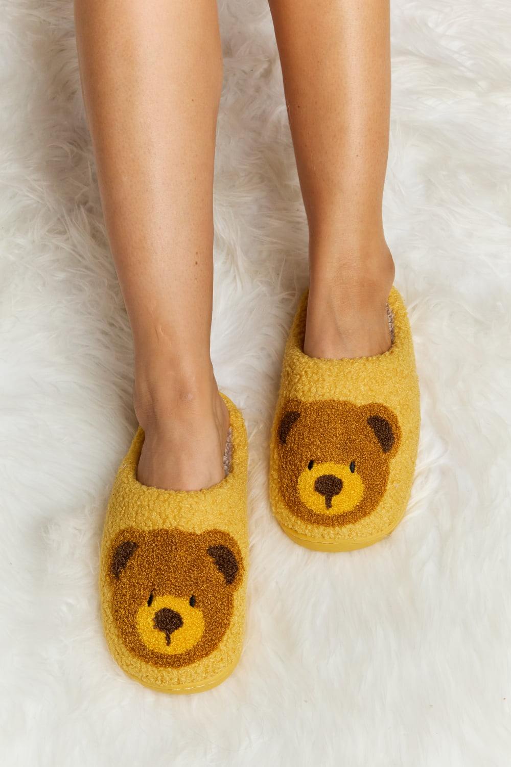 Melody Teddy Bear Print Plush Slide Slippers - Flyclothing LLC