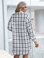 Plaid Pocketed Button Up Dropped Shoulder Jacket - Flyclothing LLC