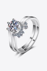 Moissanite Rhodium-Plated Two-Piece Ring Set - Trendsi