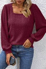 Square Neck Puff Sleeve Blouse - Flyclothing LLC