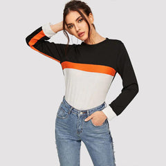 Color Block Round Neck Long Sleeve Tee - Flyclothing LLC