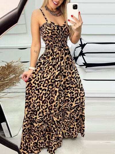 Leopard Sweetheart Neck Cami Dress - Trendsi