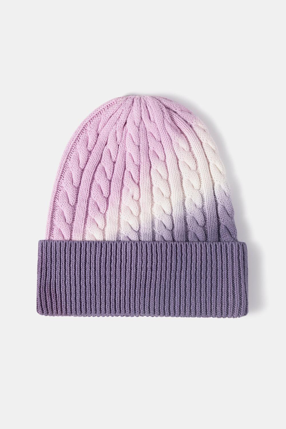 Contrast Tie-Dye Cable-Knit Cuffed Beanie - Flyclothing LLC