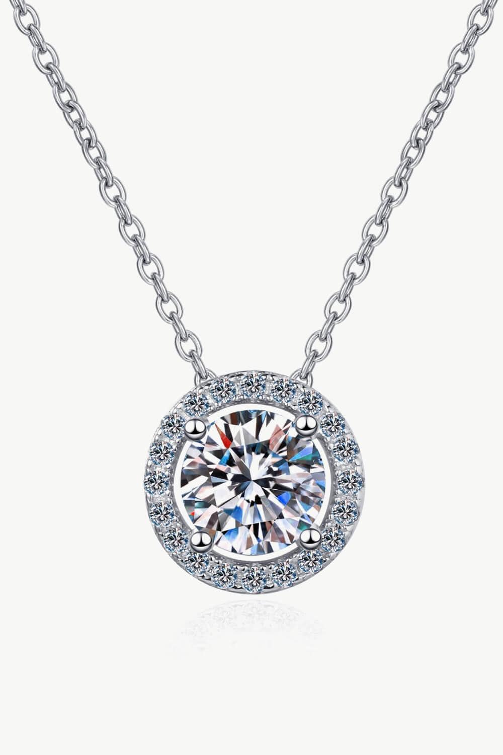 1 Carat Moissanite Round Pendant Chain Necklace - Trendsi