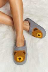 Melody Teddy Bear Print Plush Slide Slippers - Flyclothing LLC