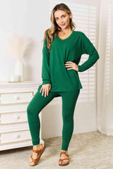 Zenana Lazy Days Full Size Long Sleeve Top and Leggings Set - Flyclothing LLC