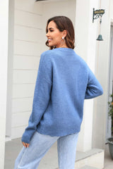 Round Neck Ribbed Long Sleeve Sweater - Flyclothing LLC