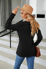 Cable-Knit Long Sleeve V-Neck T-Shirt - Flyclothing LLC