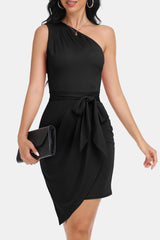 Tie Front One-Shoulder Sleeveless Dress - Flyclothing LLC