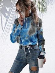 Tie-Dye Quarter Zip Dropped Shoulder Sweatshirt - Flyclothing LLC