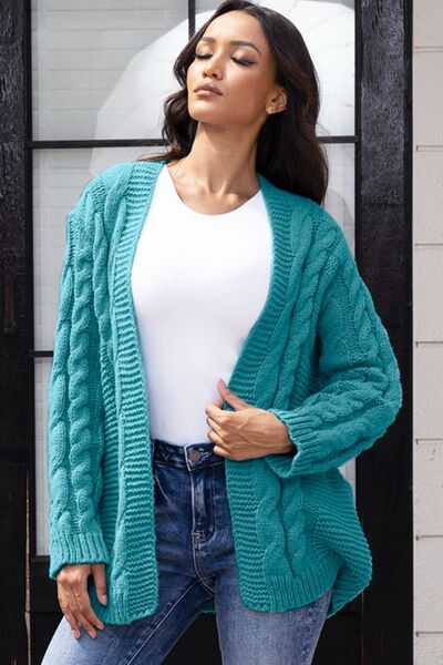 Open Front Cable-Knit Cardigan - Flyclothing LLC