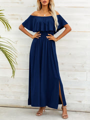 Off-Shoulder Slit Maxi Dress - Flyclothing LLC