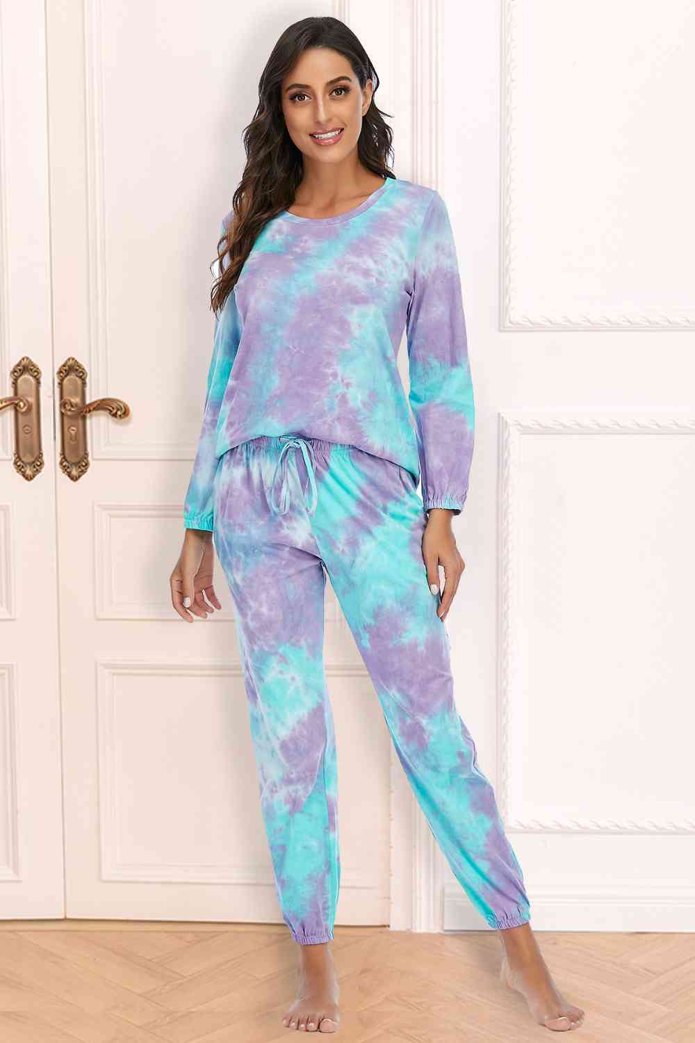 Tie-Dye Top and Drawstring Pants Lounge Set - Flyclothing LLC