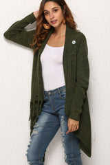 One-Button Tassel Tie Asymmetrical Hem Cardigan - Flyclothing LLC