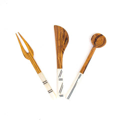 Simple Batik Olive Wood Appetizer Set of 3 (Fork, Spoon, Spreader) - Flyclothing LLC