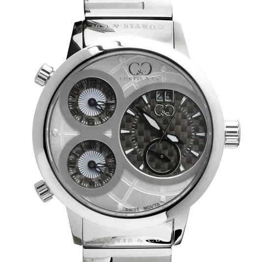 Curtis & Co Big Time World 57mm 4 Time Zone White Dial Stainless Steel Watch - Curtis and Co Watches