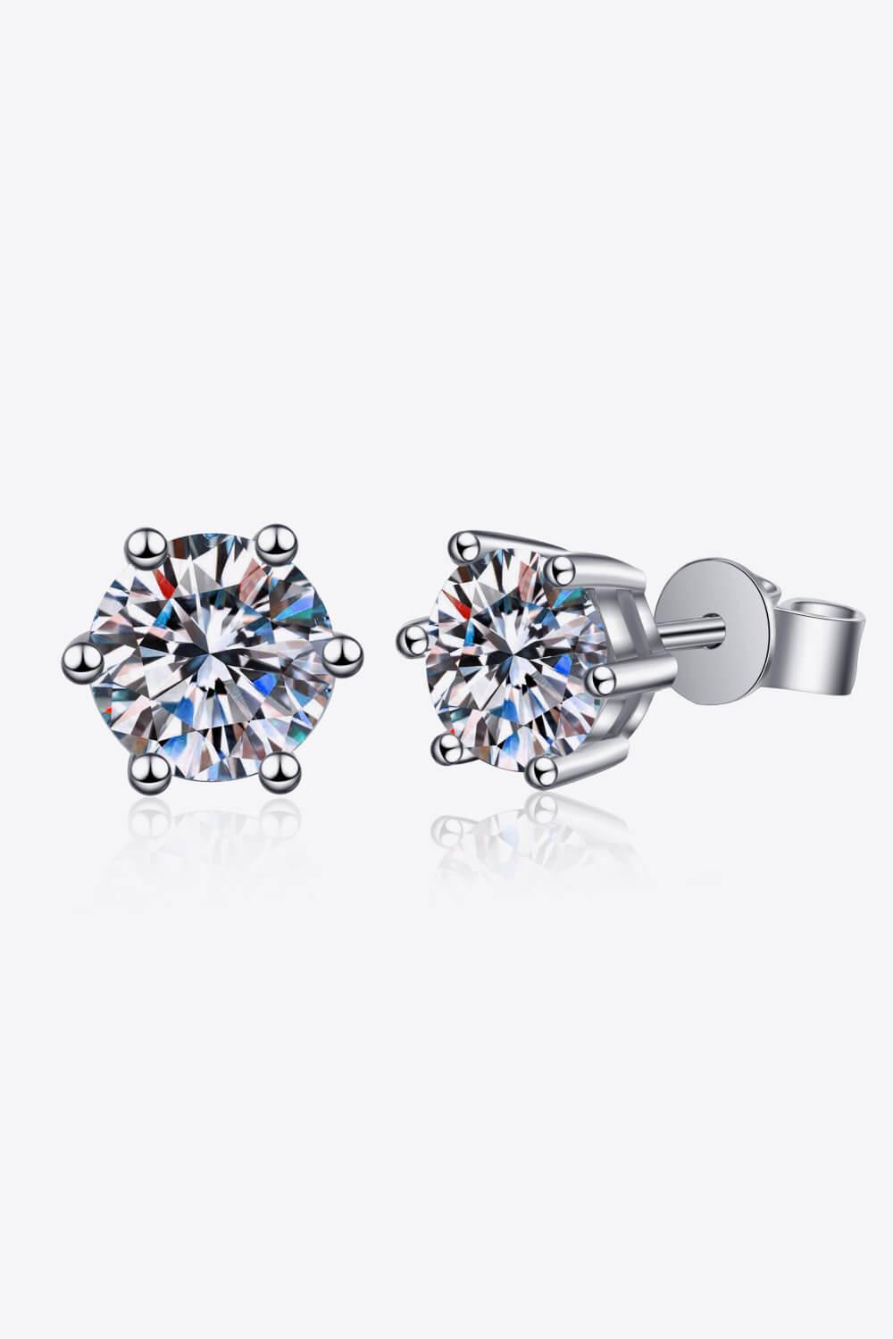 925 Sterling Silver 6-Prong 2 Carat Moissanite Stud Earrings - Flyclothing LLC