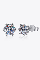 925 Sterling Silver 6-Prong 2 Carat Moissanite Stud Earrings - Trendsi