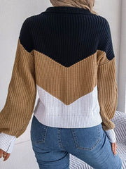 Color Block Dropped Shoulder Sweater - Flyclothing LLC