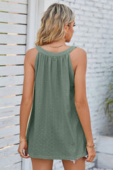 Openwork Round Neck Wide Strap Tank - Flyclothing LLC