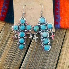 Artificial Turquoise Cross Shape Earrings - Flyclothing LLC