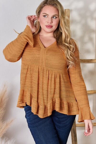 Hailey & Co Full Size V-Neck Flounce Sleeve Blouse - Flyclothing LLC