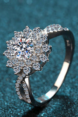 Moissanite Flower-Shape Split Shank Ring - Trendsi