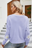 Floral Ribbed Trim Drop Shoulder Cardigan - Flyclothing LLC