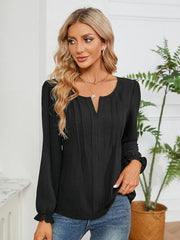 Notched Flounce Sleeve Blouse - Flyclothing LLC