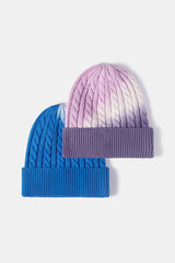 Contrast Tie-Dye Cable-Knit Cuffed Beanie - Flyclothing LLC