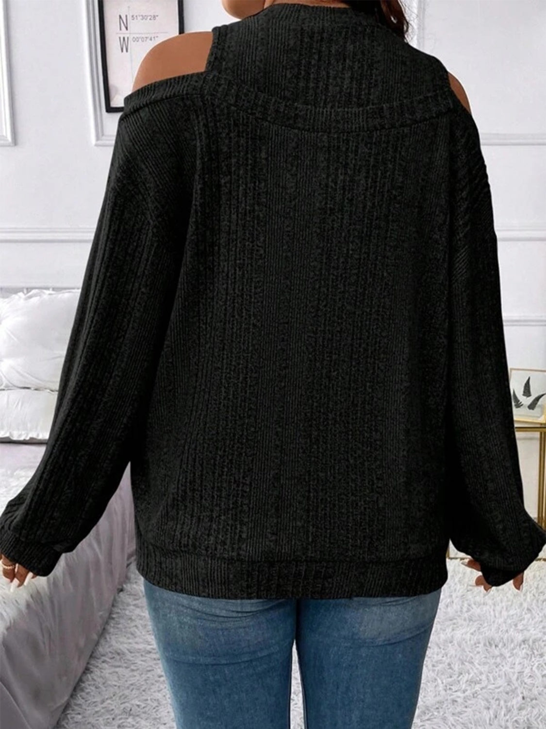 Round Neck Cold Shoulder Sweater - Flyclothing LLC