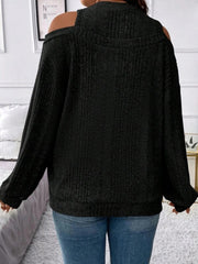 Round Neck Cold Shoulder Sweater - Flyclothing LLC