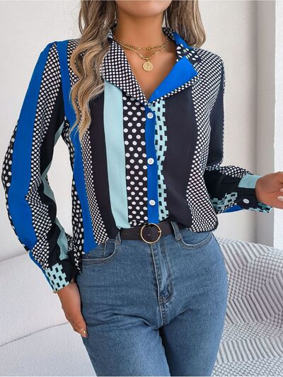 Polka Dot Contrast Long Sleeve Shirt - Flyclothing LLC