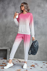 Gradient Round Neck Sweatshirt and Joggers Set - Flyclothing LLC