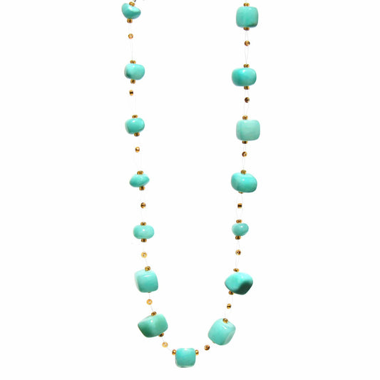 Floating Stone & Maasai Bead Necklace, Aquamarine Blue - Flyclothing LLC