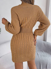 Cable-Knit Cutout Round Neck Slit Sweater - Flyclothing LLC