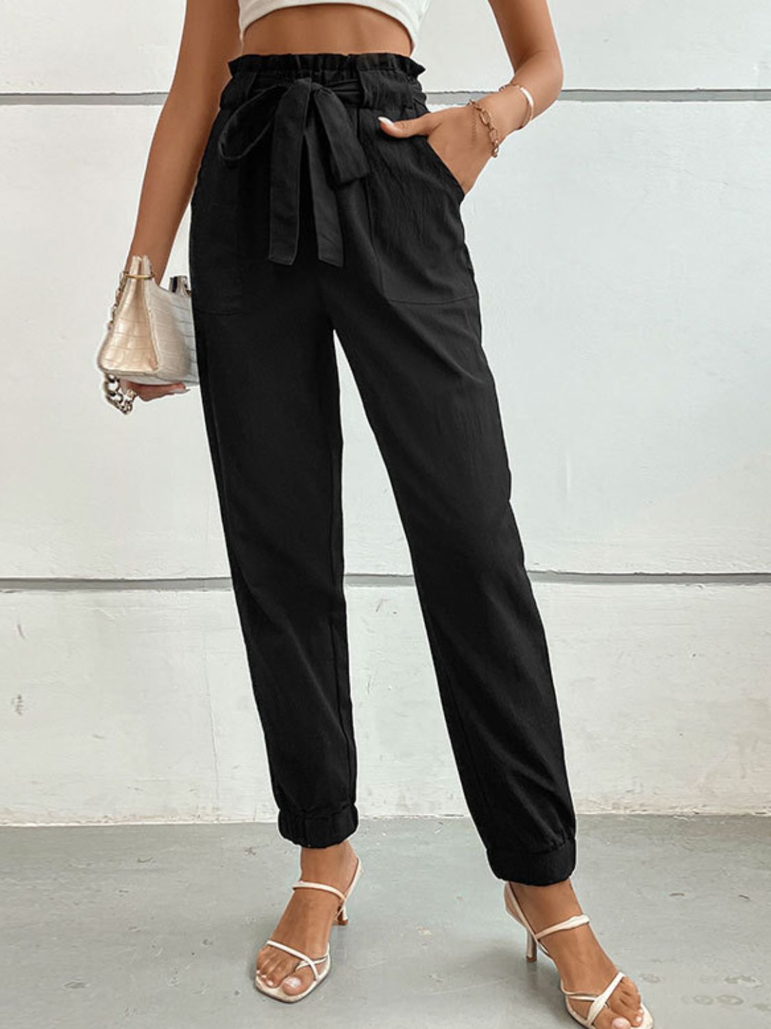 Tie Front Long Pants - Flyclothing LLC