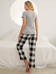 Plaid Heart Tee and Pants Lounge Set with Pockets - Flyclothing LLC