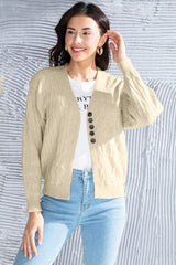 Cable-Knit Button Up Dropped Shoulder Cardigan - Trendsi