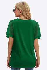 Swiss Dot Puff Sleeve V-Neck Tee - Flyclothing LLC