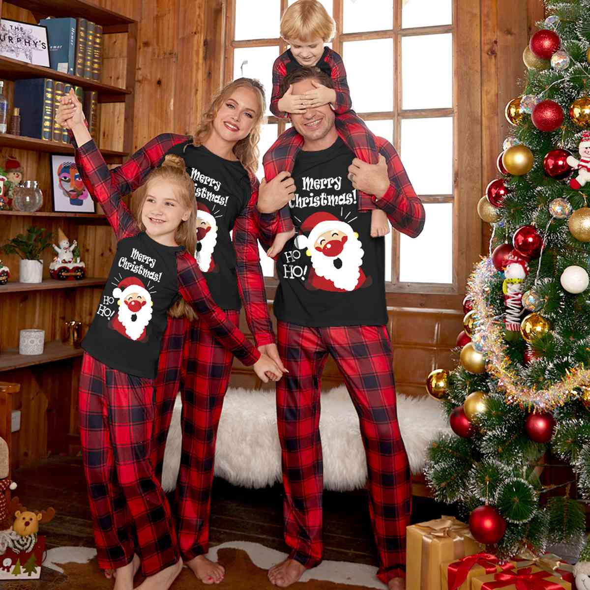 MERRY CHRISTMAS Graphic Top and Plaid Pants Set