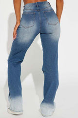 Pocketed Buttoned Straight Jeans - Flyclothing LLC