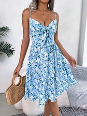 Printed Plunge Cap Sleeve Cami Dress - Flyclothing LLC