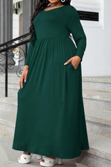 Plus Size Round Neck Long Sleeve Maxi Dress with Pockets - Flyclothing LLC