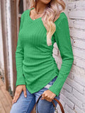 Textured Ruched V-Neck Long Sleeve T-Shirt - Trendsi